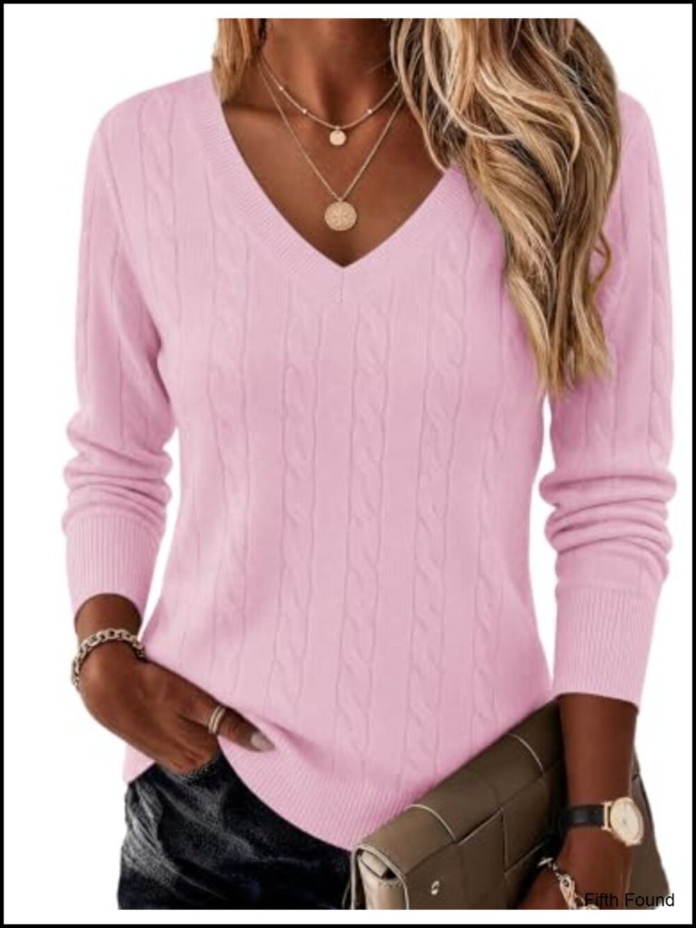 Cable Knit V Neck Long Sleeve Sweater Pullover Fall Winter Casual